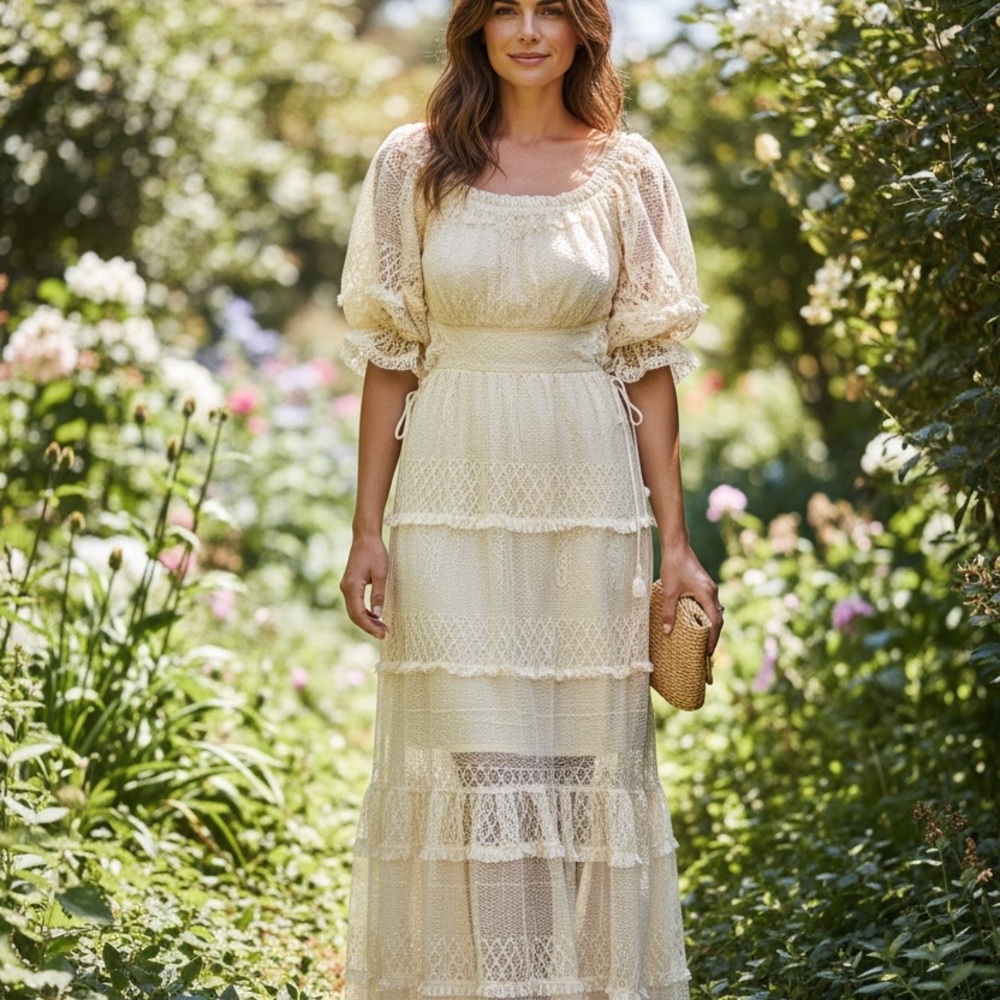 Elegant Cream Lace Maxi Dress
